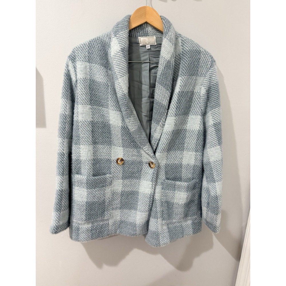 Vtg Alberto Makali Jacket Sz XS Blue White Plaid Blazer Zipper Collar Soft NWOT